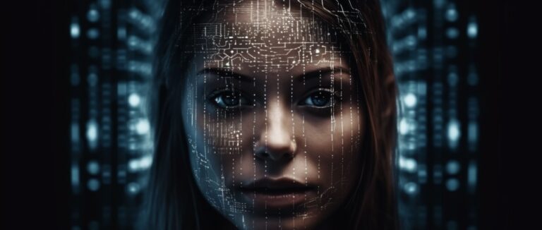 Imagens de um rosto de uma mulher e traduz a Inteligência artificial na folha de pagamento